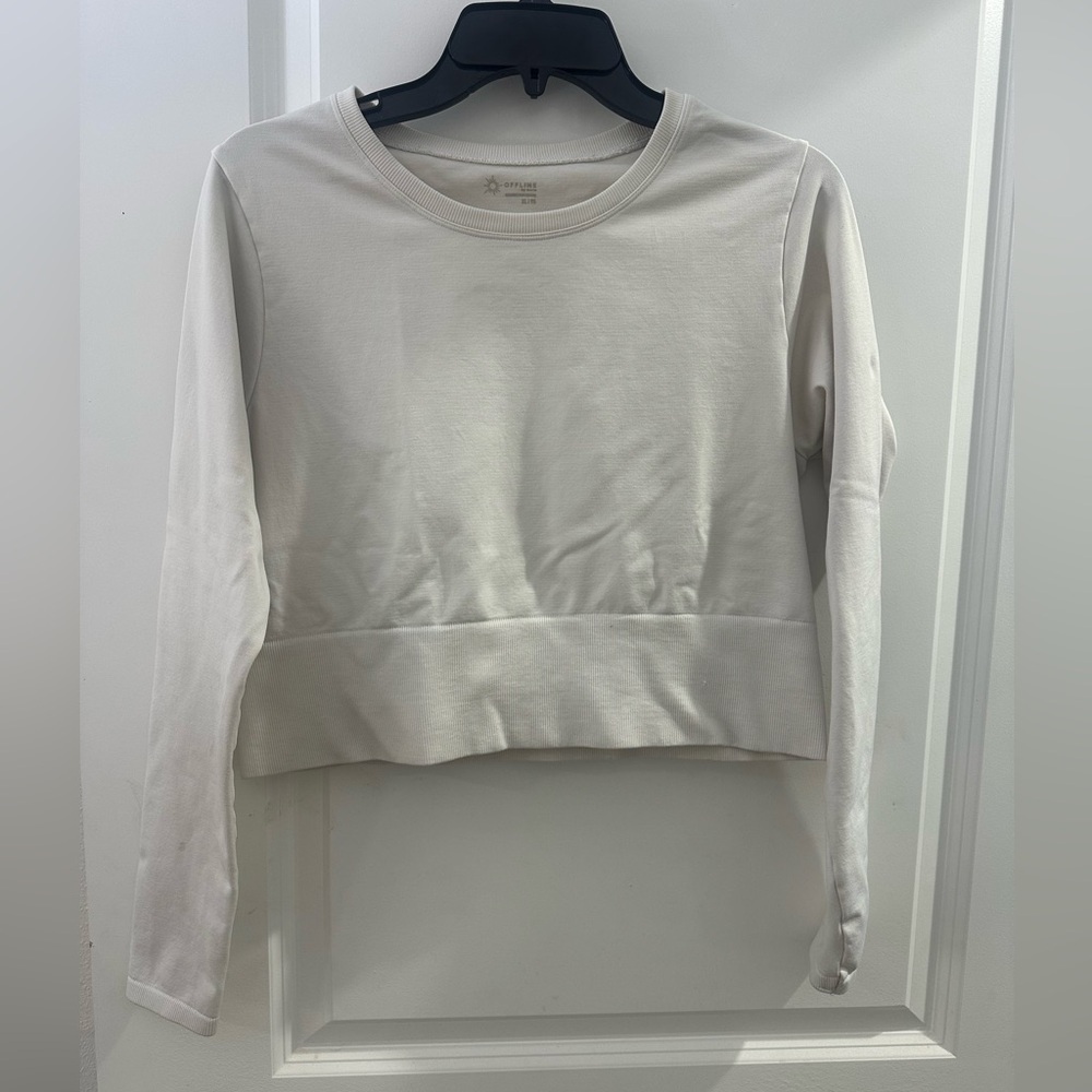 Offline by Aerie Crop Top Cream Long Sleeve Size XL